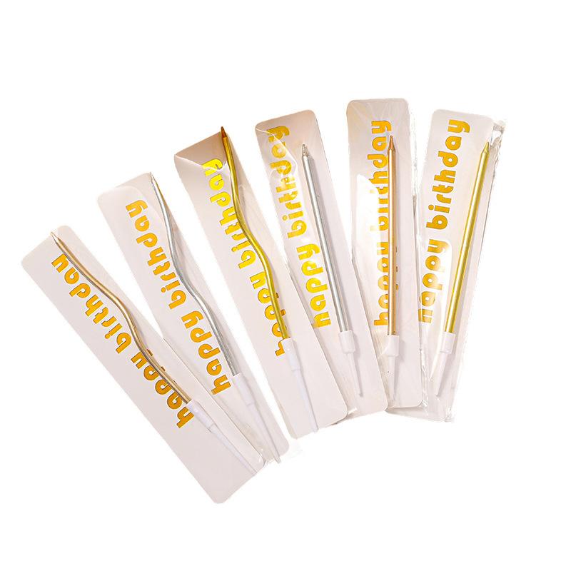 Candle Single Pencil Bend Wax Independent Packaging Gold Plated Silver Single Curve Candle Holiday Cake Decoration