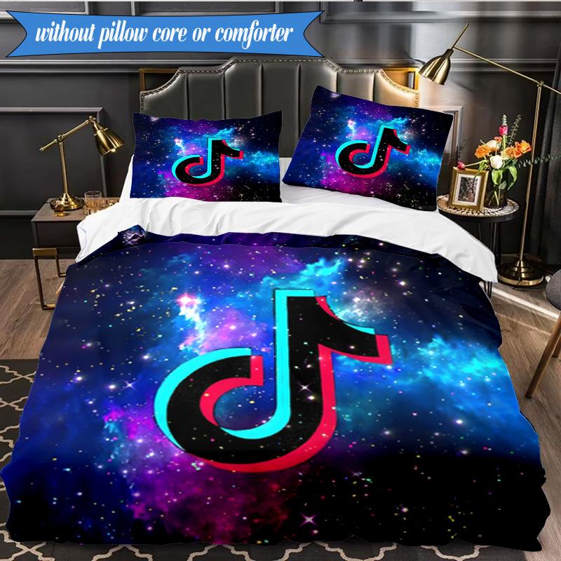 Neon Music Note 3pcs K-pop Music Group Bedding set,Ideal for Bedroom, Dormitory,Including Duvet Cover And 2pcs Pillowcases,Fan Gifts