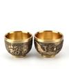 Vintage Retro Dragon Phoenix Cup Traditional Feng Shui Hundred Blessings Cup Desktop Ornament Gold Millet Cylinder Home Decor