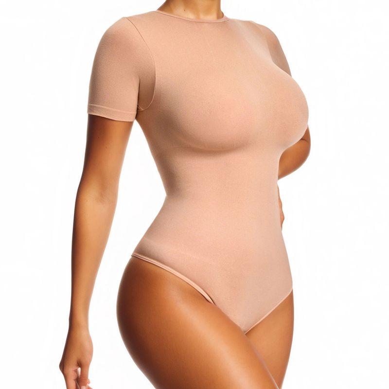 

Fashion round Neck Short Sleeve Rompers Women s Sexy Tight Triangle Open-End Yoga Clothes High Elasticity Body Shaping Inner Wear Blouse Skin color XL [72.50 kg-80.00 kg]]