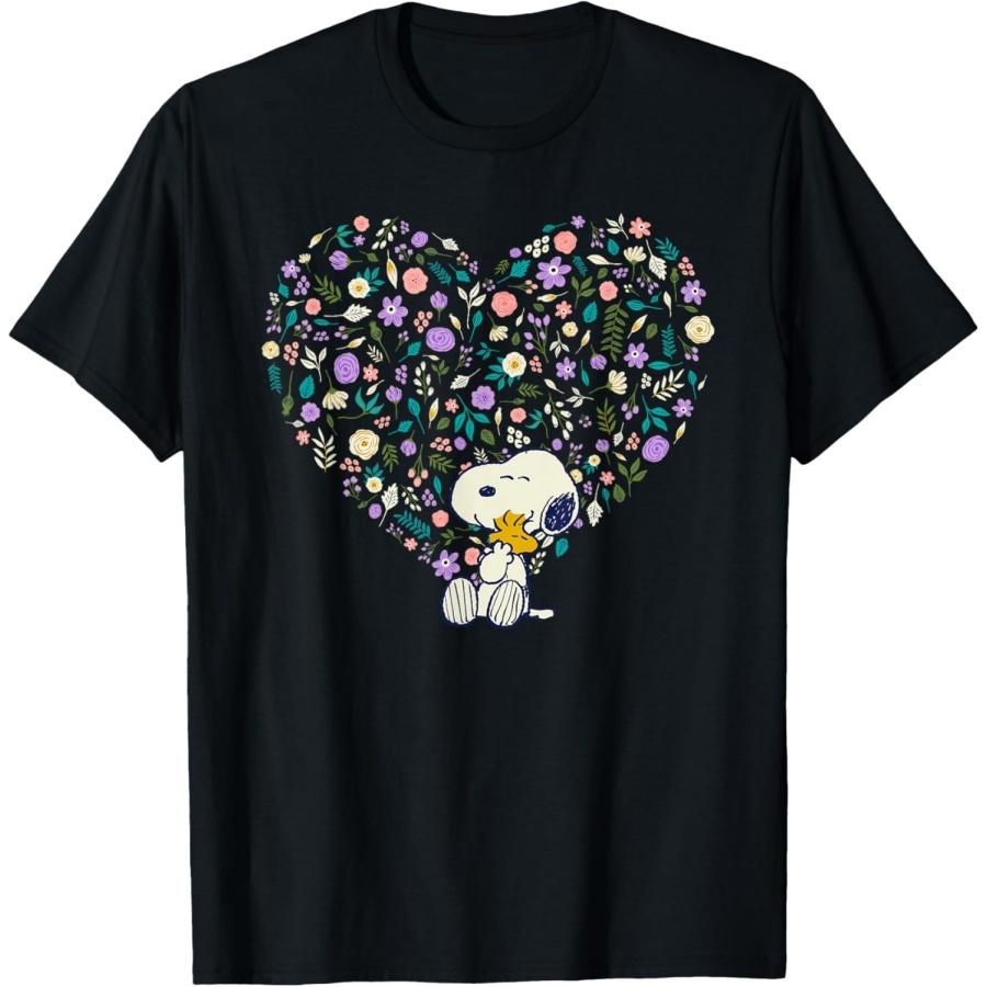 Футболка Peanuts Снупи и Вудсток Обнимашки Цветочное Сердце XXXXXL чёрный