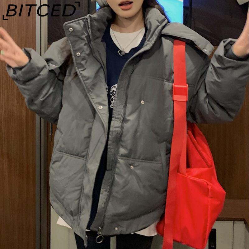 BITCED New Style Women's Winter Short-Length Hooded Puffer Jacket with Design-Forward Thickened Fleece Lining