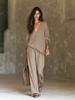 1116 European and American women's clothing lazy and relaxed V-neck long-sleeved top drape wide-leg pants old money style casual two-piece set