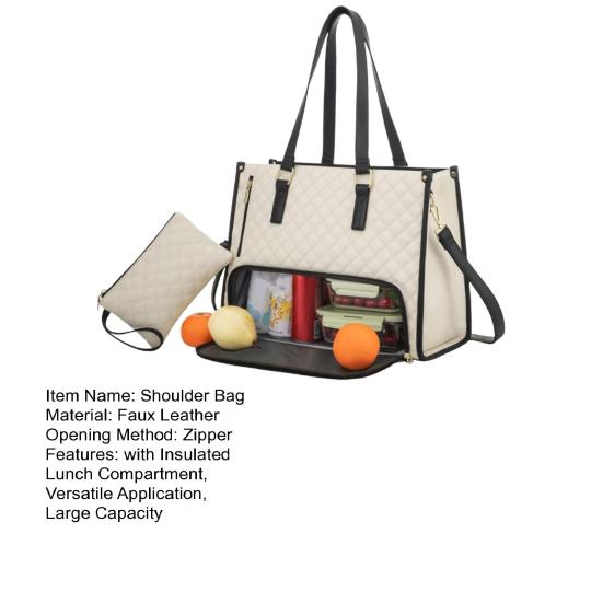 Borsa Termica Pranzo da Donna a Spalla con Scomparto Pranzo Isolato, Borsa Portatile di Grande Capacità, Borsa a Mano Trapuntata