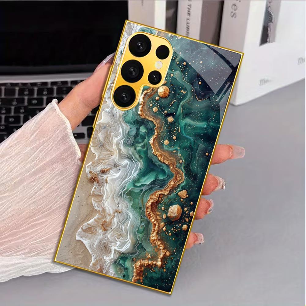 Green Sand Flow Pattern Glass Phone Case for Samsung Galaxy S26 22 23 24 25 PLUS S21 22 23 24 25 ULTRA Back Cover