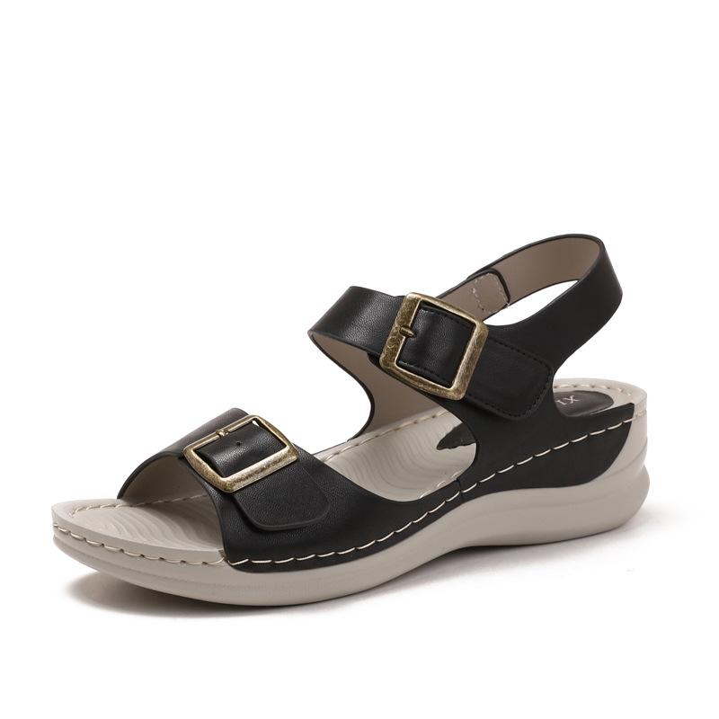 

Casual word with wedge sandals women s South East Asia new fashion platform Velcro travel beach shoes 36 чёрный
