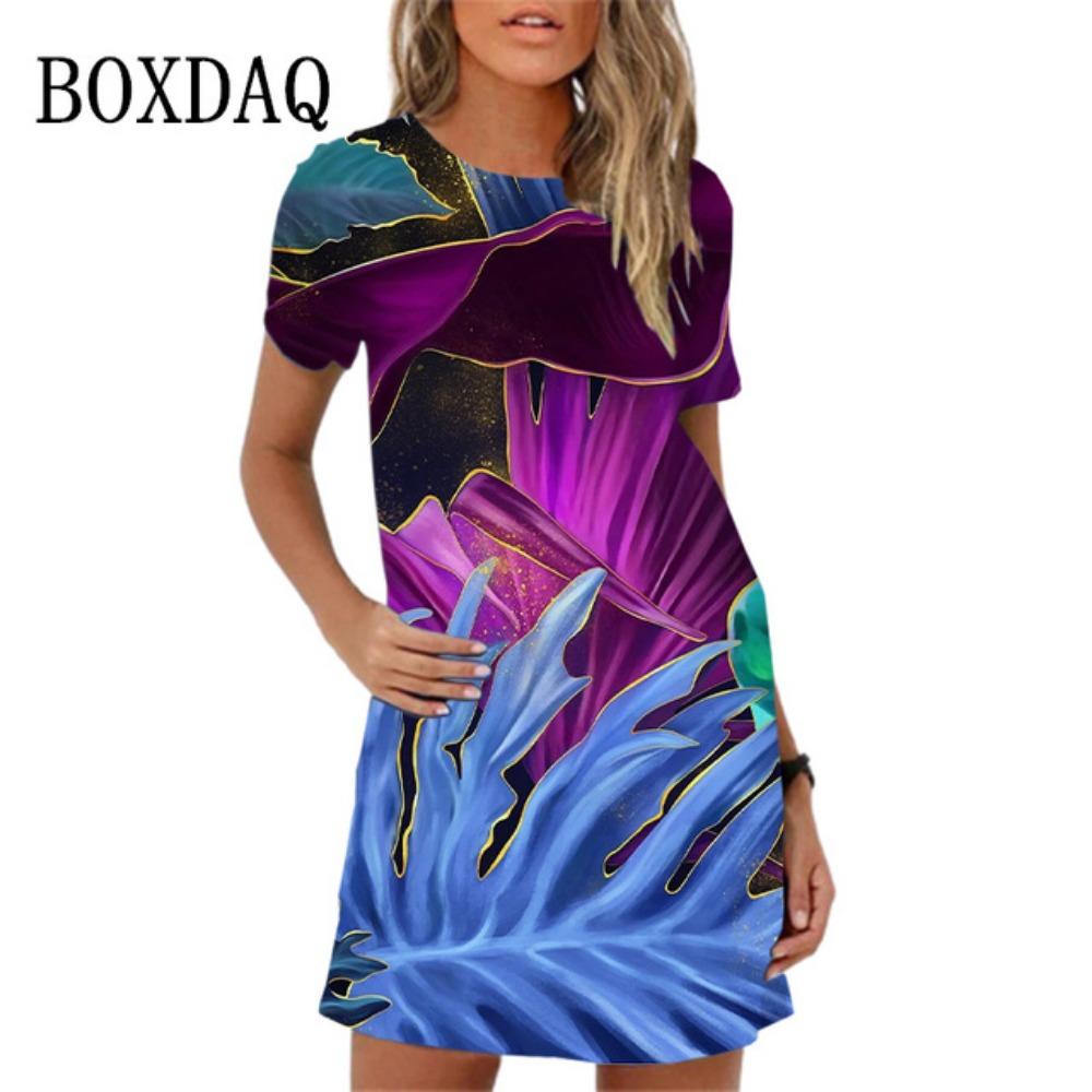 2025 Spring Summer New 3D Print Butterfly Flower Short Sleeve Mini Dress Women Casual A-line Dress Female Clothes