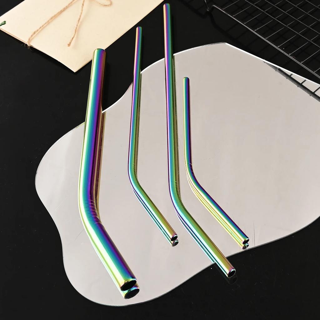4/8Pcs Stainless Steel Smoothie Straws Extra Wide Reusable Metal Drinking Straws for Milkshake Smoothie with Cleaning Brush