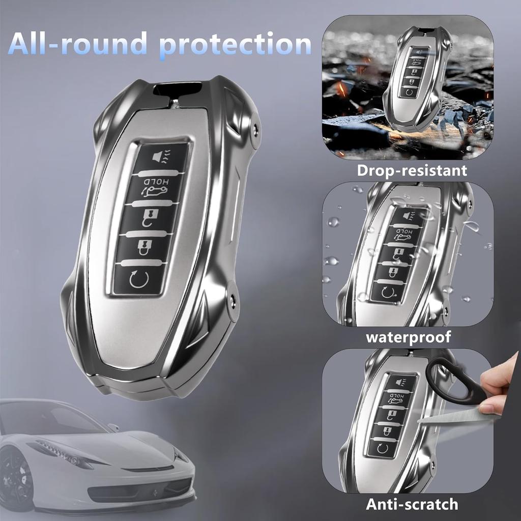 for Nissan Heavy Key Fob Cover with Keychain Zinc Alloy Metal Key Fob Case Compatible with Altima Armada Maxima Murano Sentra Rogue Pathfinder (Round