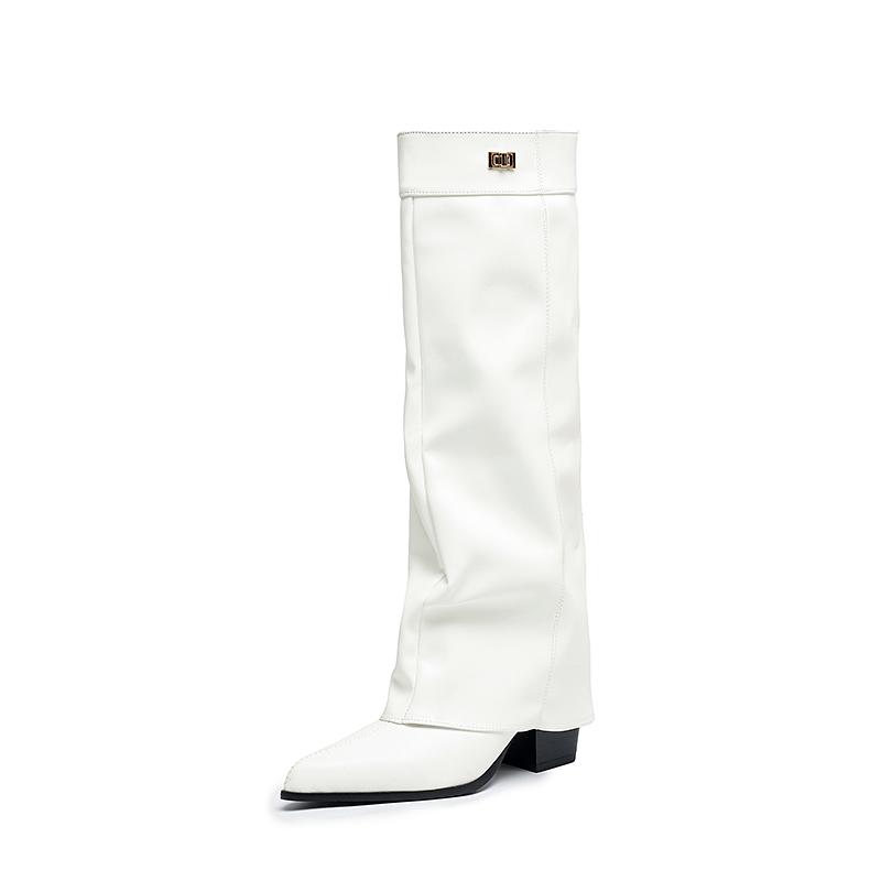 

Женские ботильоны на высоком каблуке осень и зима новые европейский и американский стиль острый носок толстый каблук большой размер ботильоны средней высоты 34