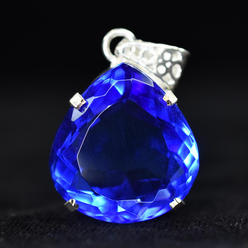 CERTIFIED 51.55 Ct Natural Blue Topaz 925 Sterling Silver Pear-Shaped Pendant MY-PD-138-NS