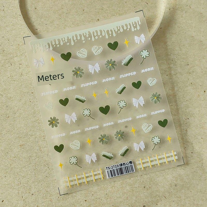 

Season Green Heart Bows Graffiti Three-Dimensional Relief Nail Stickers Waterproof Nail Sticker 2719 2720 TS-2719 Green Mood