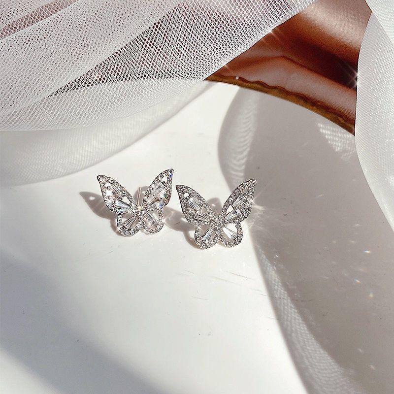Korean New Fashion Butterfly Earrings For Women 2026 Punk Rhinestone Style Cute Girl Zircon Stud Earrings Kpop Jewelry