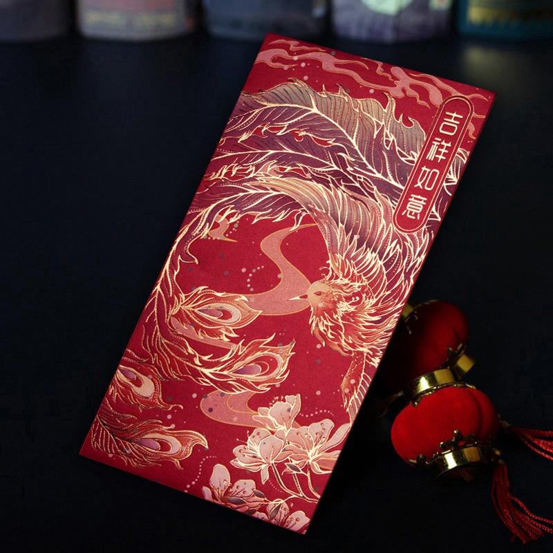 12Pcs Hot Stamping Chinese New Year Red Envelope Rectangular Thickened Red Packet Chinese Style Traditional Hongbao Kids Gift