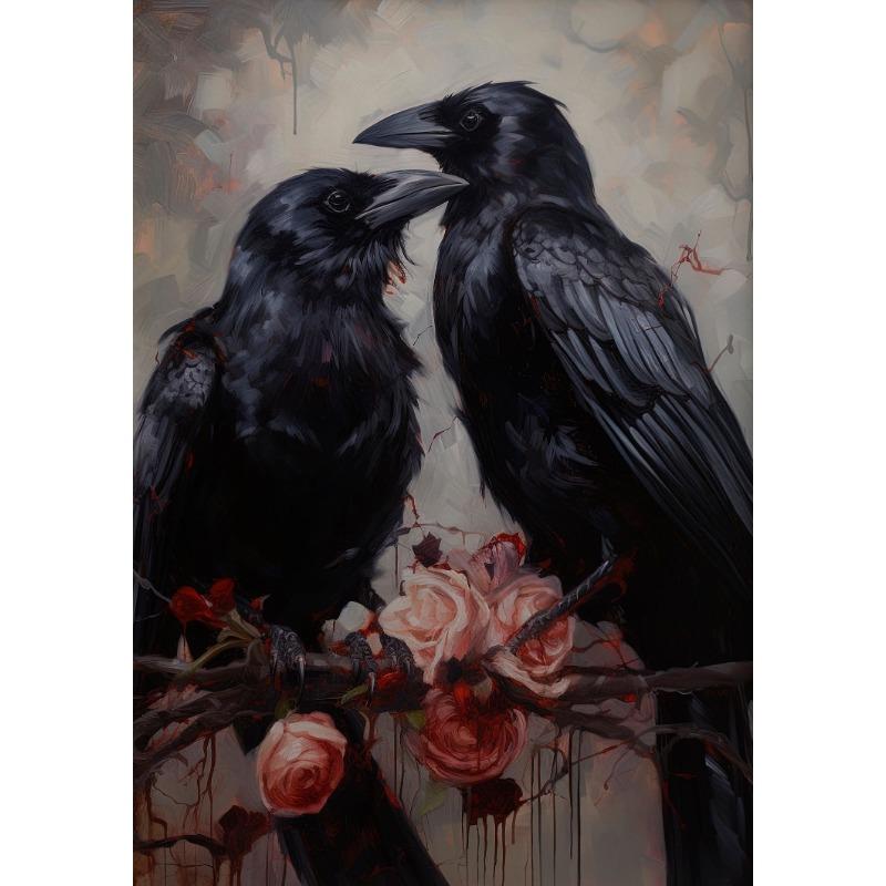 Gothic Romantic Raven Vintage Poster Victorian Animal Portrait Wolf Cat Bat Crowcanvas Painting Wall Art Living Room Home Decor