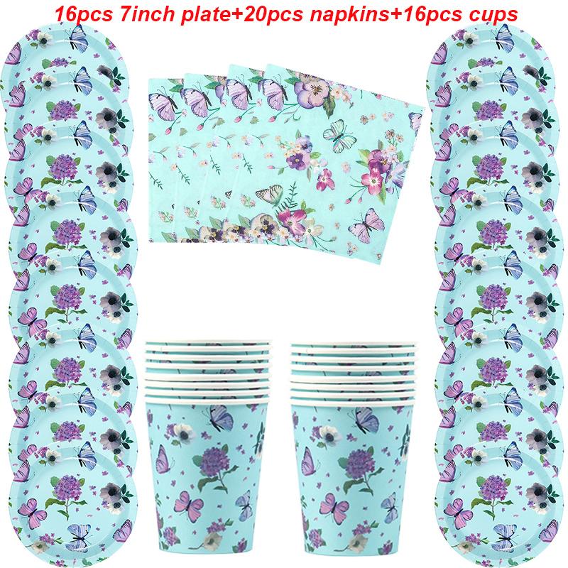 Pink Butterfly Disposable Tableware Happy Girl's Birthday Party Decorations Kids Butterfly Theme Party Decoration Baby Shower