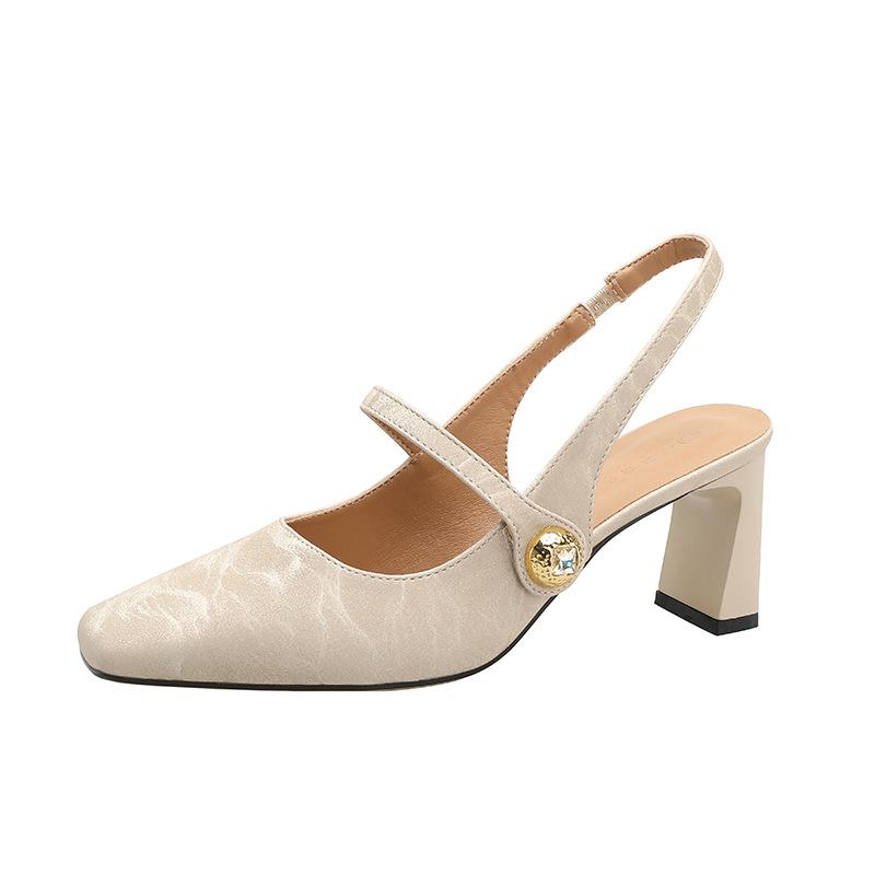 

French bag head sandals women s thick heel summer fairy style with skirt one word with high heels square head Mary Jane women s shoes 40 абрикосовий