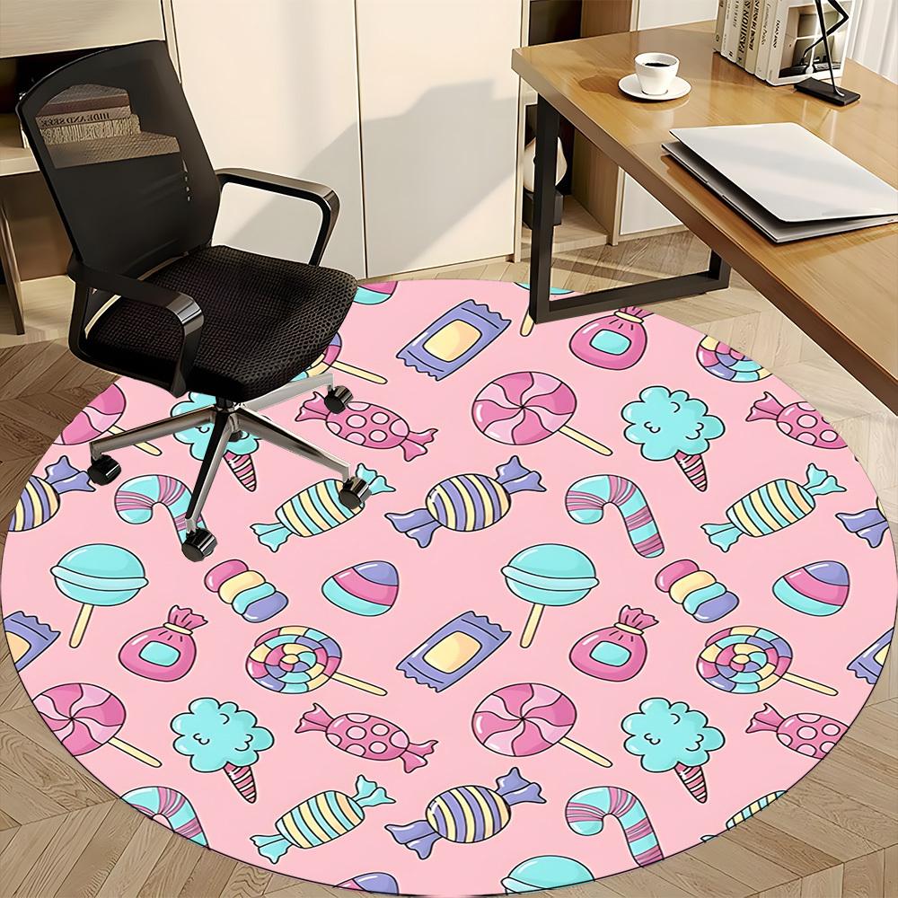 1pc Candy Pattern Chair Carpet for Office Non Slip, Machine Washable Rug for Office, Room Holiday Decor for Christmas, Birthday Polyester