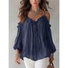 Women S Long Sleeve Blouse Ruffled Collar Loose Fit Solid Color Bohemian Style Casual Top