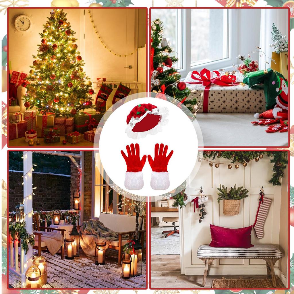 Mrs Claus Gloves And Hat Christmas Children Cosplay Costume Accessories Holiday Mrs Claus Cosplay For Women Girls Kids Adults
