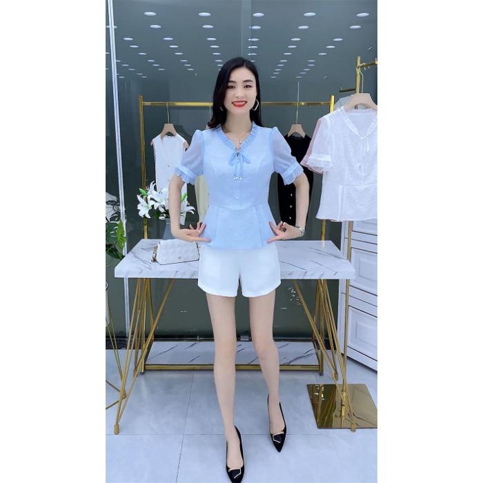 Camicia Chiffon Jacquard Floreale Donna Estate Manica Corta Vestibilità Ampia Top Casual Taglia Piccola Blusa alla Moda
