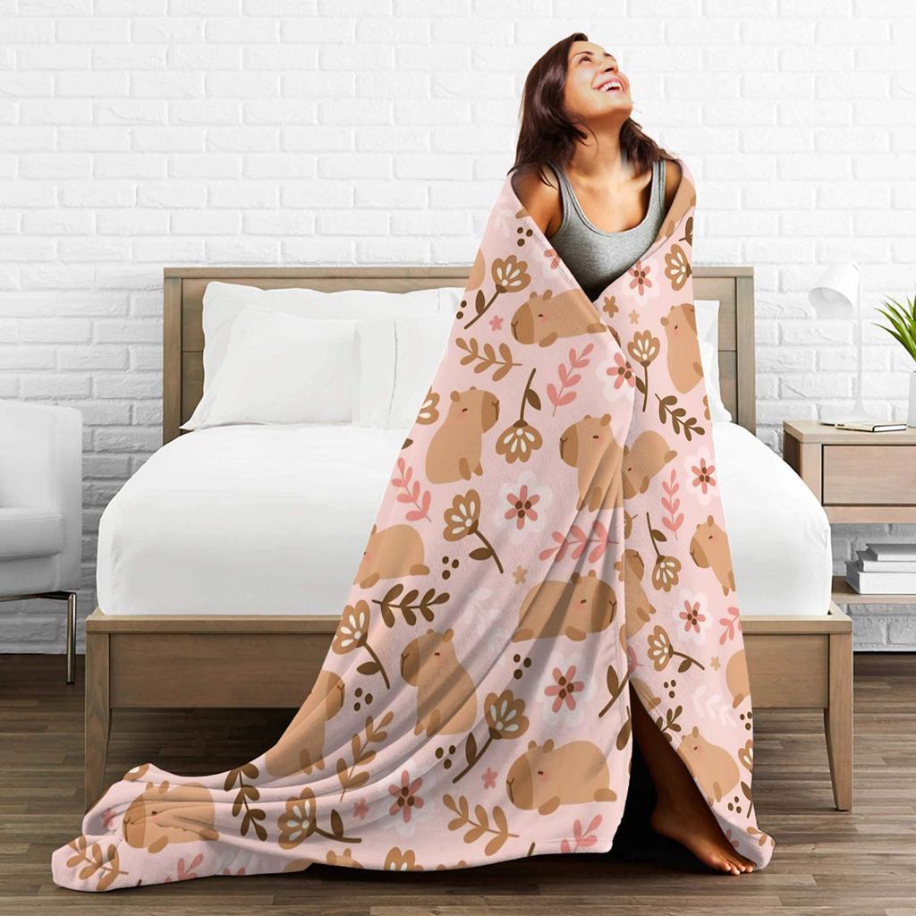 Capybara  Blankets  Warm Soft Street Trend Plush Throw Blanket For Kids Home Decor Flannel Bedspread Bed Cover