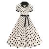 French Style Retro S Sense Hepburn Style Lapel Dot Mid-Length Bubble Short Sleeve Dress Dance Skirt Morning Gowns Women