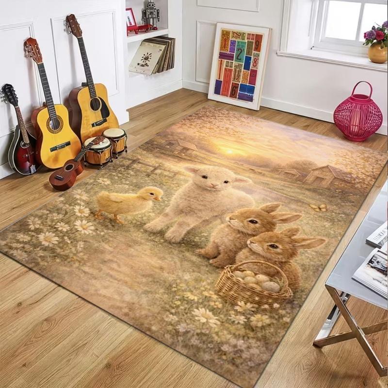 Adorable Lamb Pattern Carpet Mat Rug Cozy Home Decoration Cute Sheep Design Living Room Bedroom Nursery Soft Fluffy Area Rug