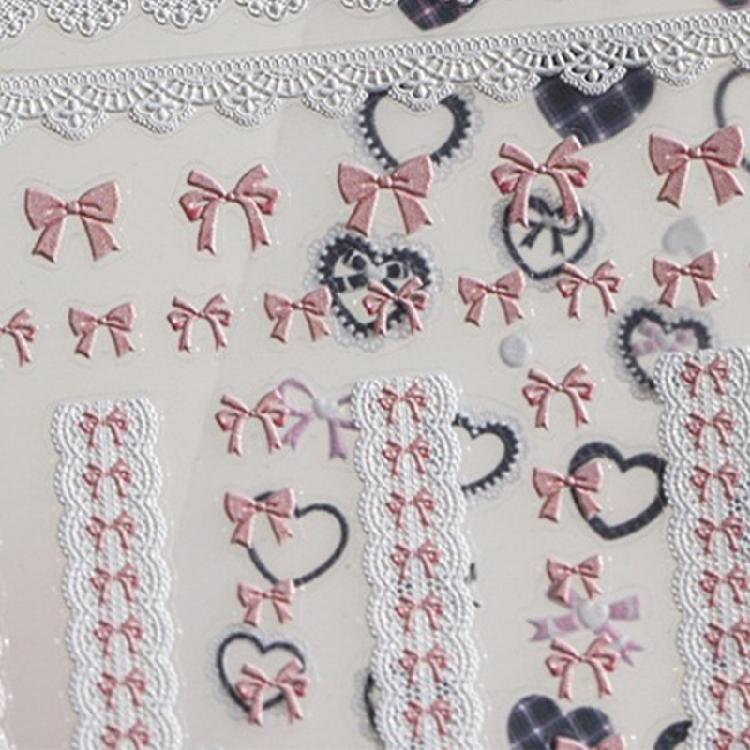 Lace Bowknot Nail Art Stickers 5D Embossed Nail Stickers Bowknot White Lace Self Adhesive Nail Art Supplies Decals