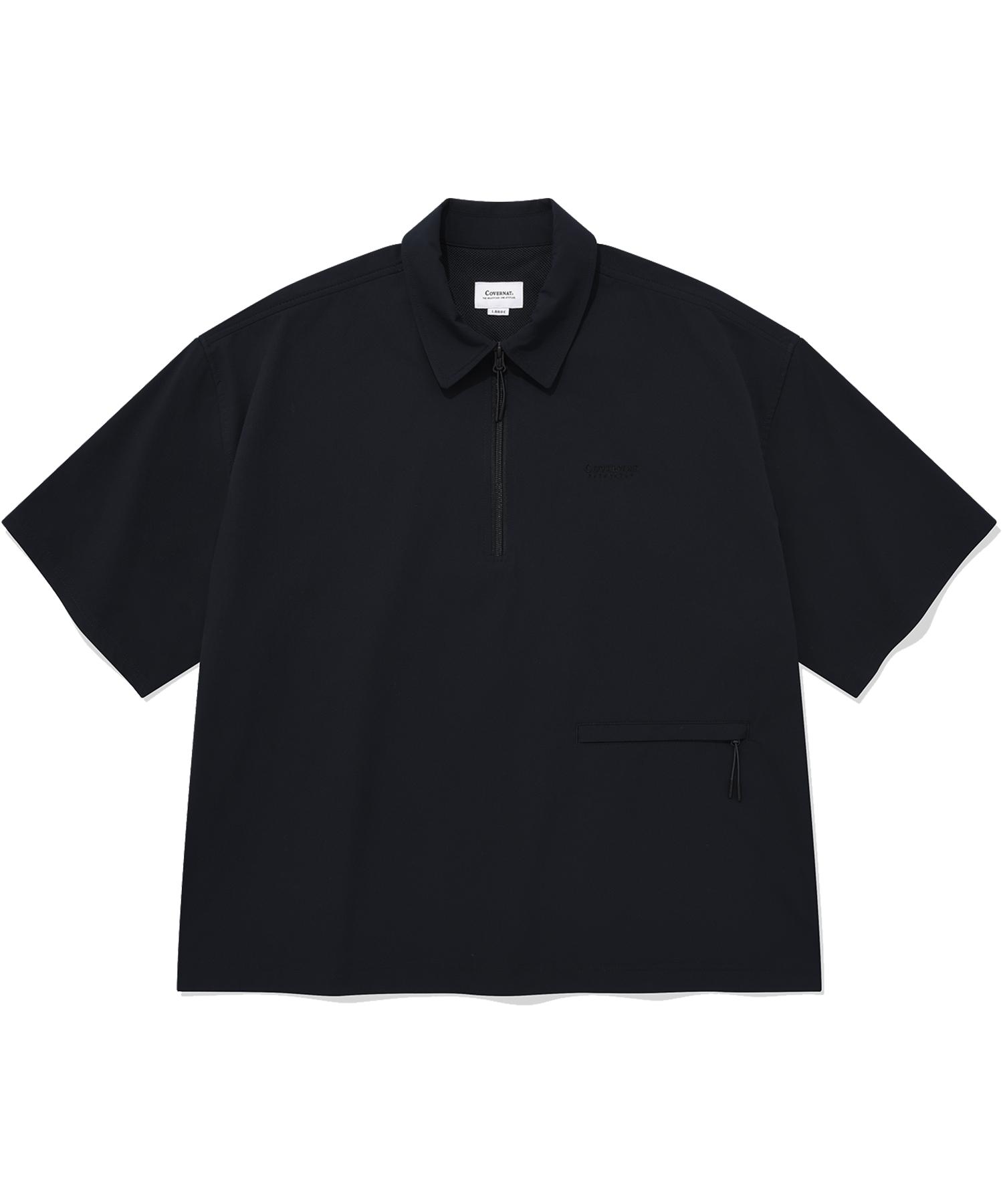 Covernat Seersucker Zip-Up Collared T-Shirt Navy Navy/S