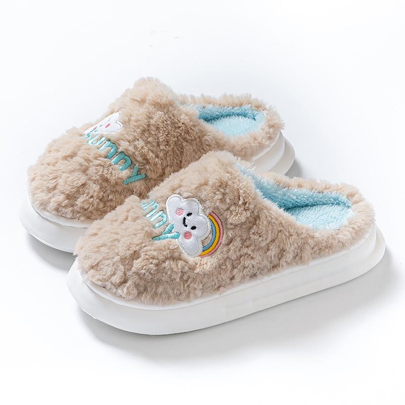 Cotton Slippers for Home Warmth, Fleece Thick-soled, Lightweight and Comfortable Shoes for Women