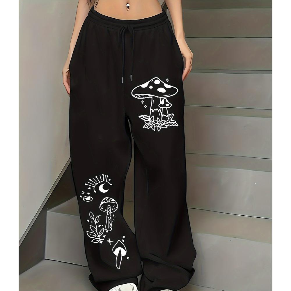 Stern Mond Fantasie Aufdruck Lässige Sporthose Kordelzug und Elastischer Bund Trendige Damen Gerade Hosen