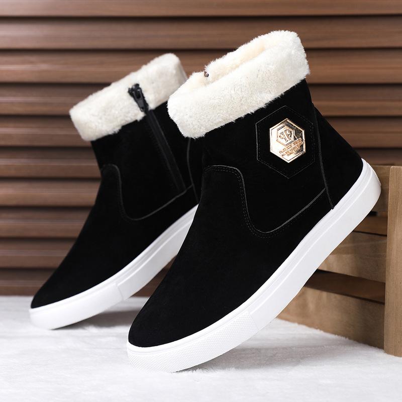 Bottes de Neige d'Hiver Homme Décontractées à Enfiler Bottines Chaudes Fourrées Baskets Confortables Antidérapantes Plates Bottes Chaussures Homme