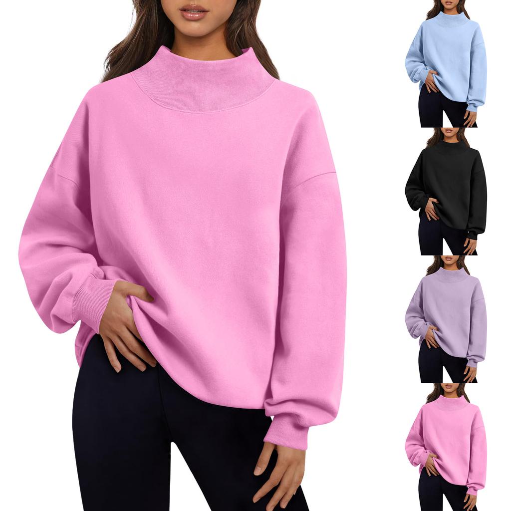 Women's Fashionable Casual Color Round Neck Long Sleeved Pullover Loose Sports Shirt Sweatshirt Top