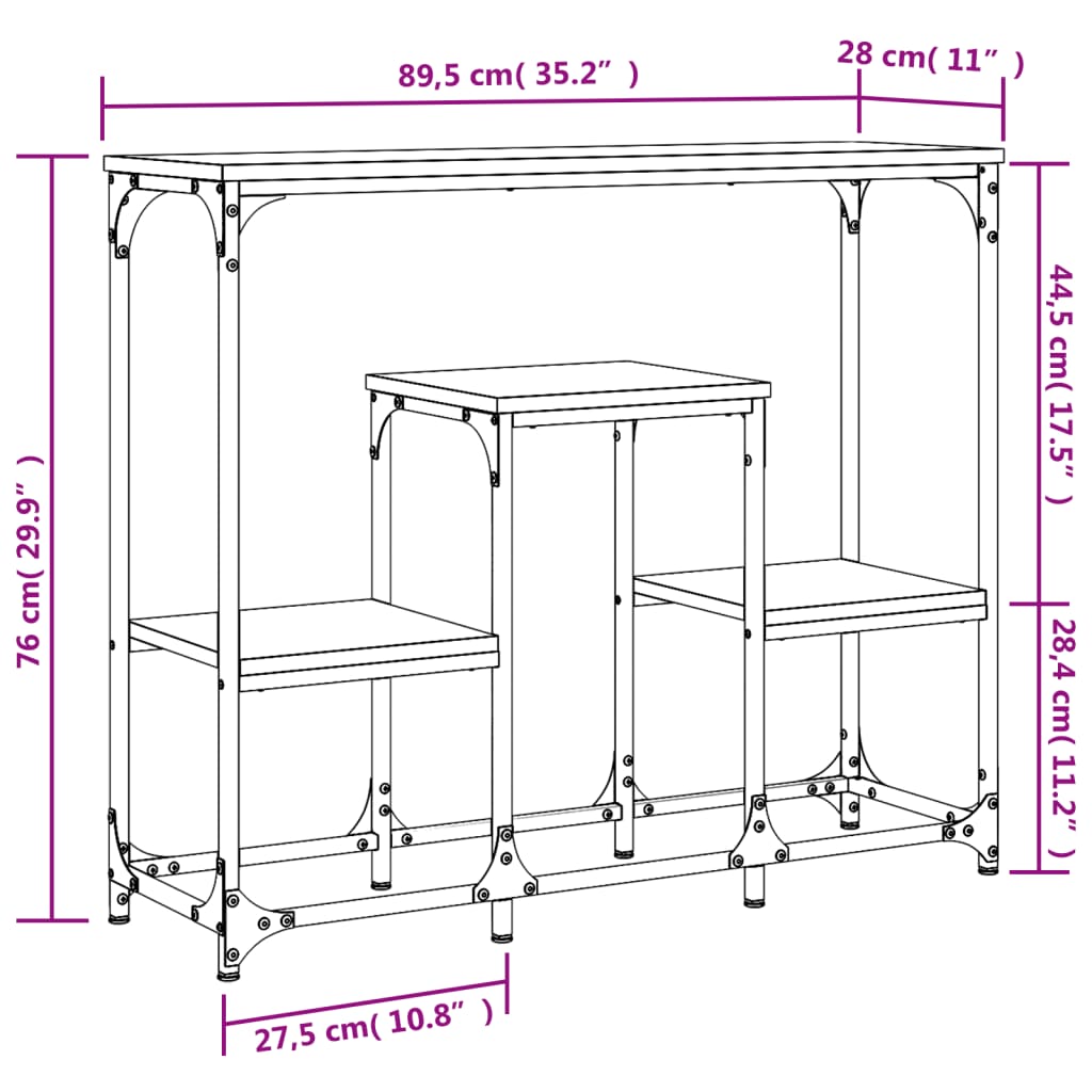Console Table Grey Sonoma 89.5 x 28 x 76 cm Particleboard