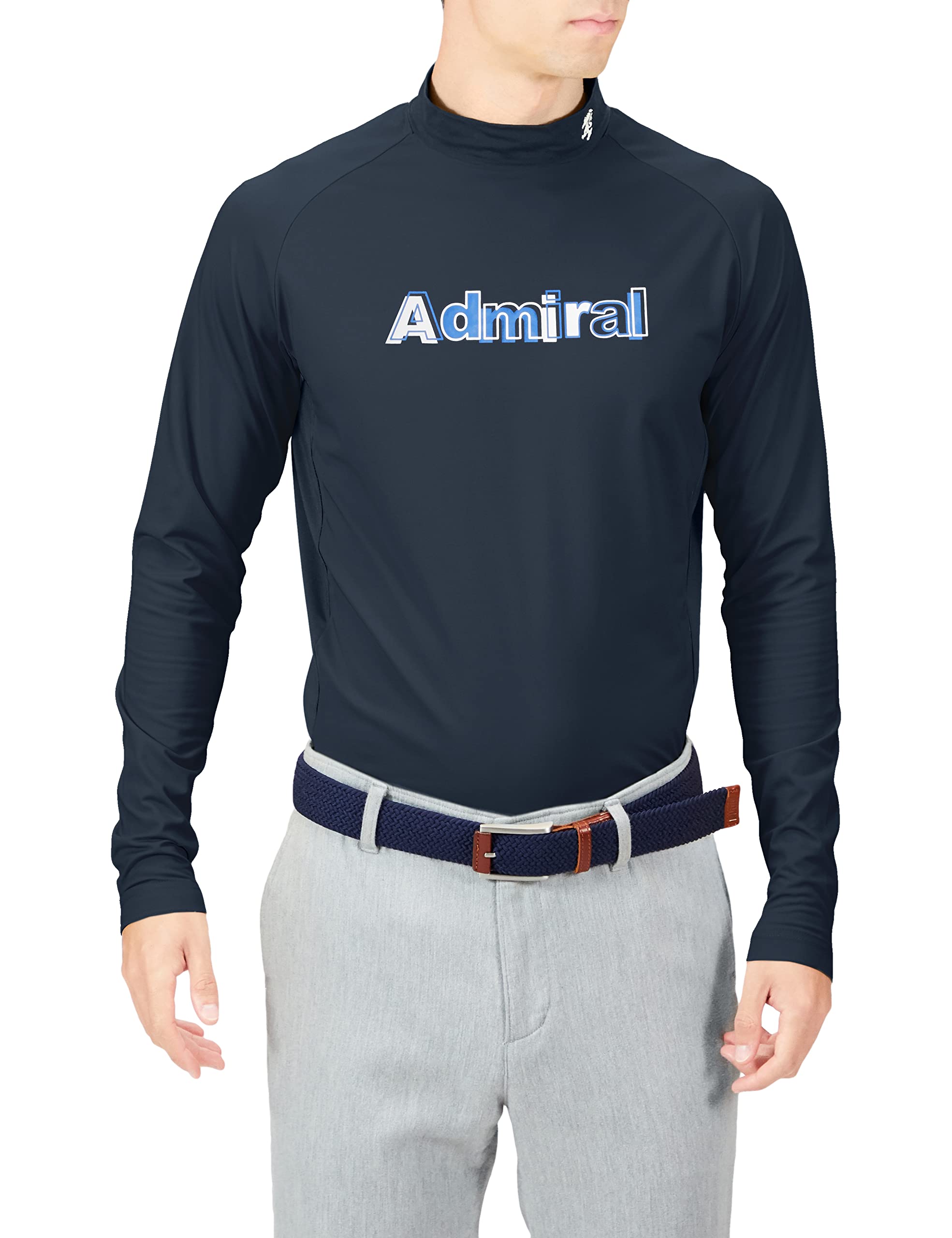 

Admiral Golf ADMA273 Мужская футболка для гольфа с логотипом, с высоким воротом, с длинным рукавом, темно-синяя, размер LL