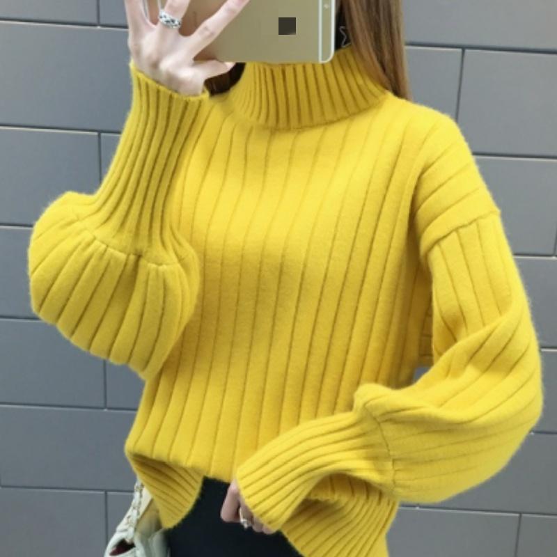 Pulover de damă în culoare solidă, pulovere largi cu gât înalt, pulover cald, solid, elastic, tricotaje, pulover cu gât semi-înalt