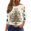 Women's O-Neck 3/4 Sleeve Christmas Print Top