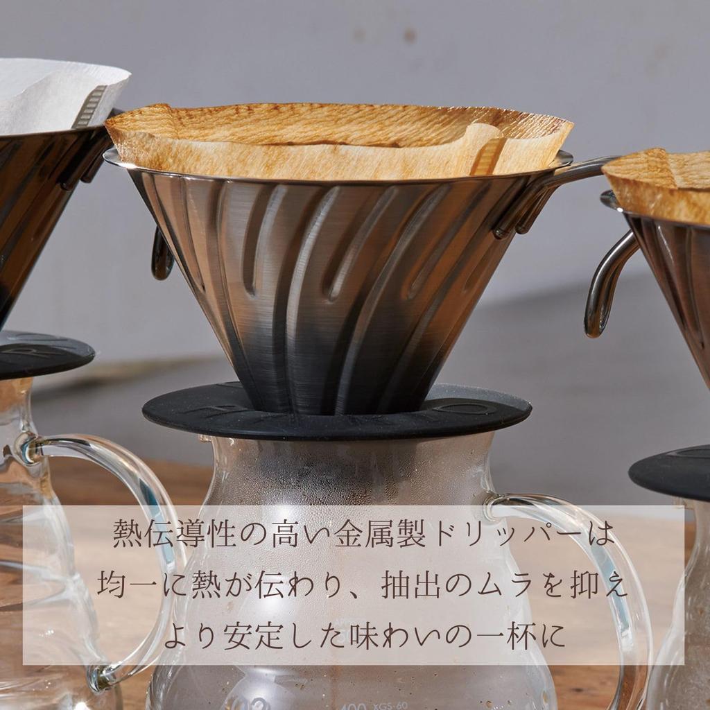 HARIO V60 Metal Dripper, Dishwasher Safe, Silver, 1-4 Cup Capacity, Made in Japan, VDMR-02-HSV