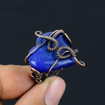 Natural Lapis Lazuli Gemstone Handmade Copper Wire Wrap Gift Ring Size 4 Z2s57