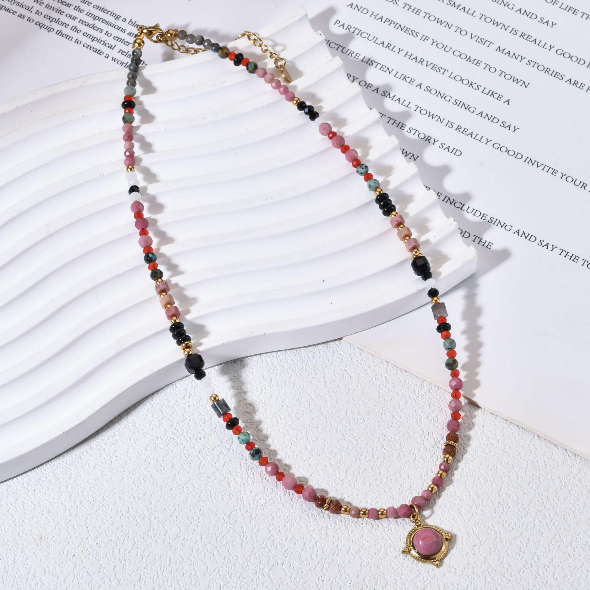 European Bohemian Sun Pendant Necklace with Natural Stone  Stainless Steel Clavicle Chain