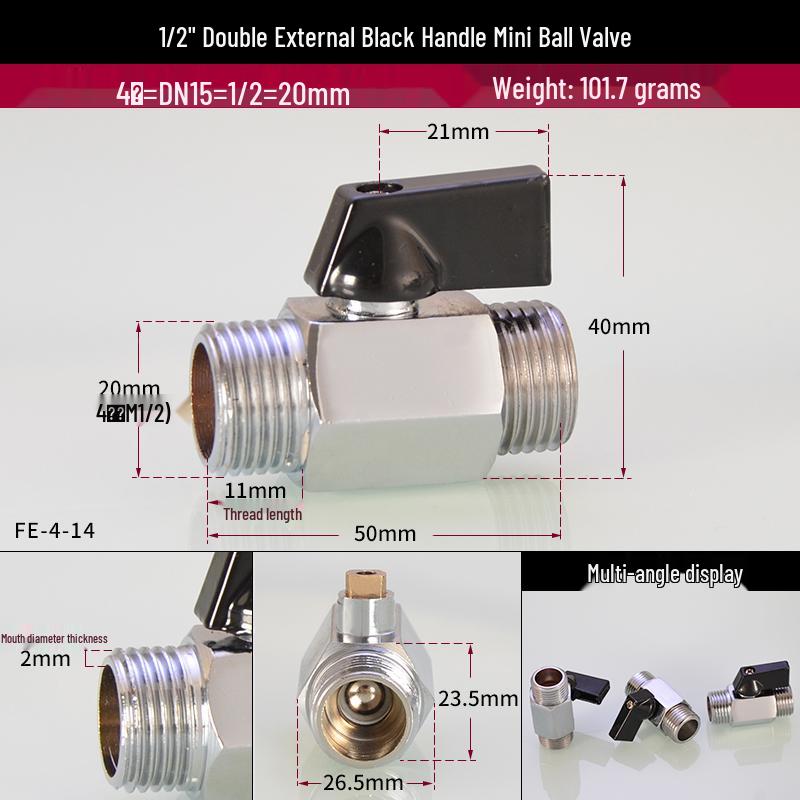 Mini kulový ventil 1/4 DN8 s více závity - Dvojitý vnitřní a vnější měděný ventilový spínač