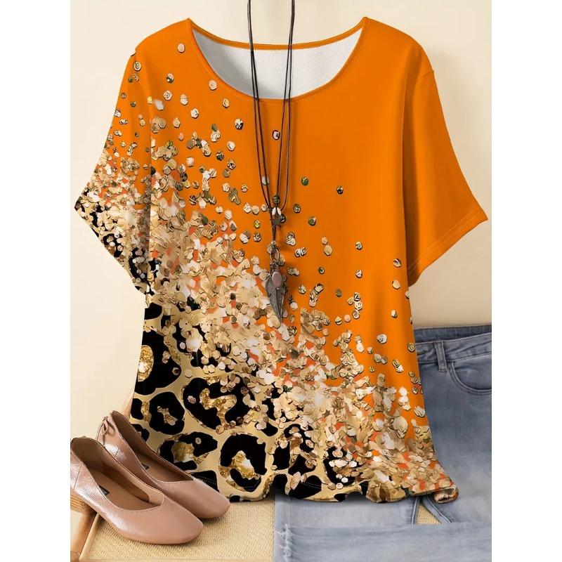 Vibrant Short Sleeve Top Spring & Summer Comfortable Casual Womens Curvy Fashion Clothing Plus Size Geometric Chic T-Shirt