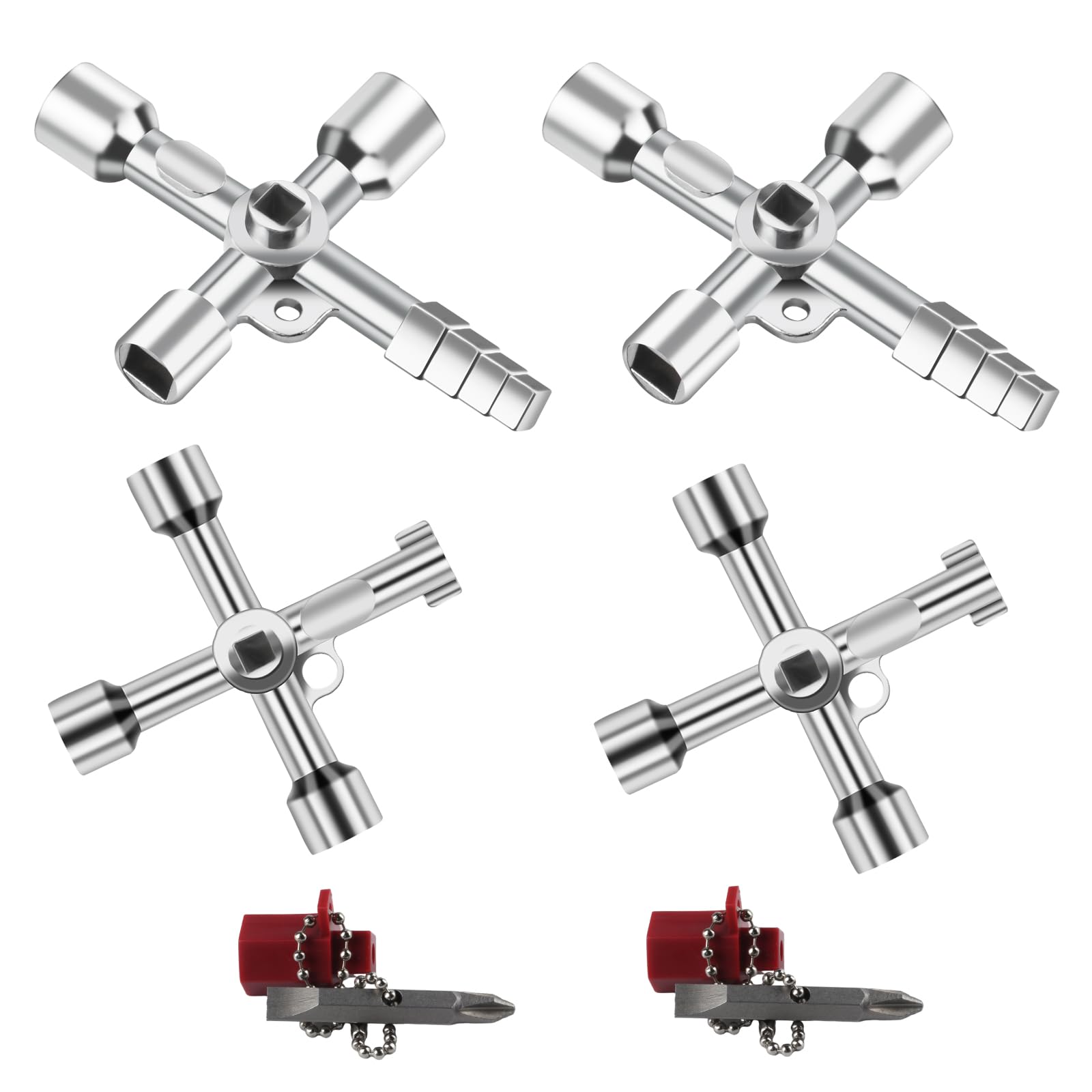 

Набор универсальных ключей для 4-стороннего шкафа управления - подходит для электрических/счетчиковых щитков, многофункциональные ключи для коммунальных служб серебряный