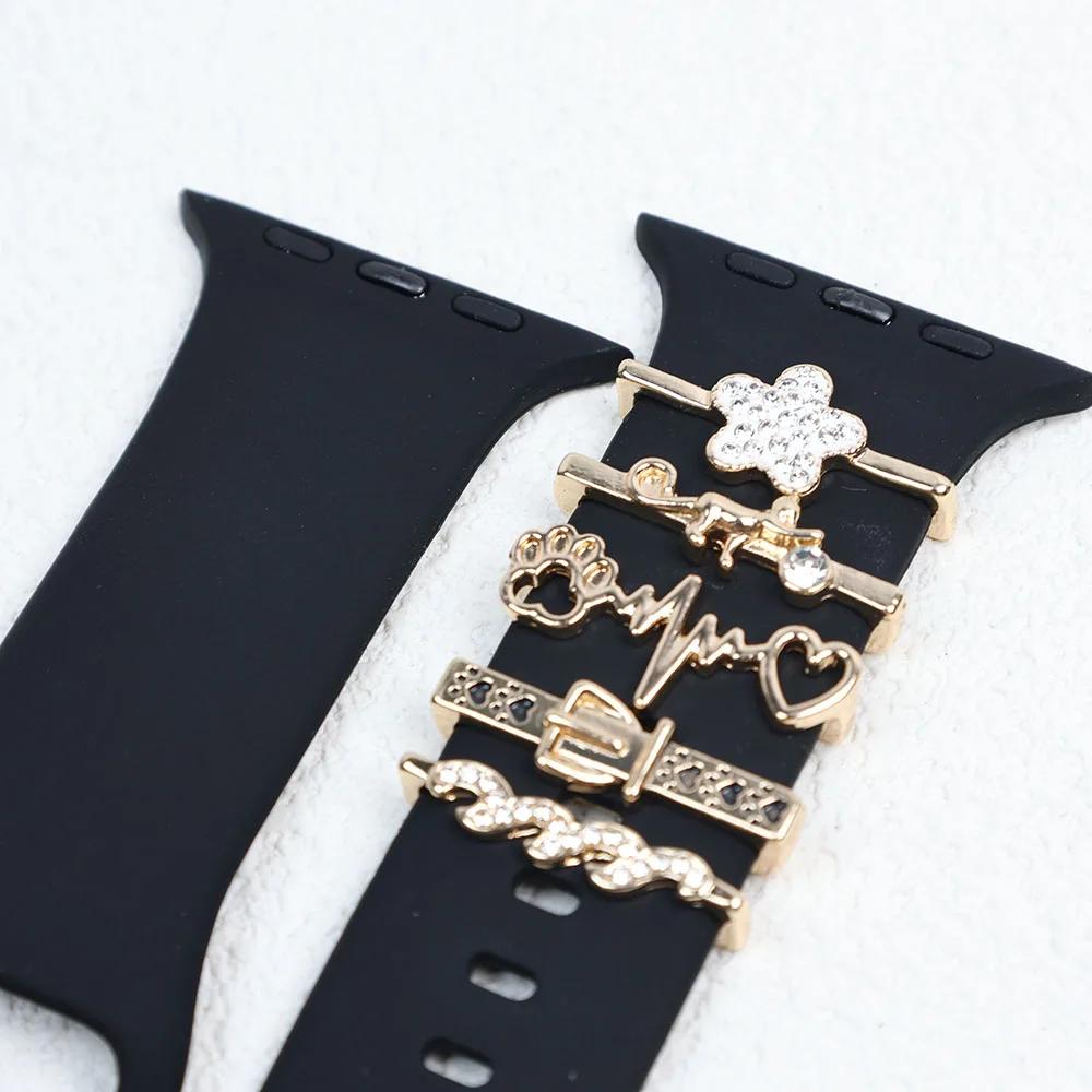 Metal Charms Watch Band Decoration Ring For Apple Diamond Ornament For Iwatch Bracelet Silicone Strap Jewelry Accessories