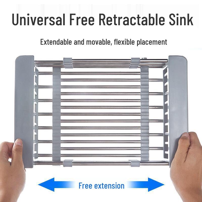 Retractable Kitchen Sink Dish Drying Rack & Storage Basket