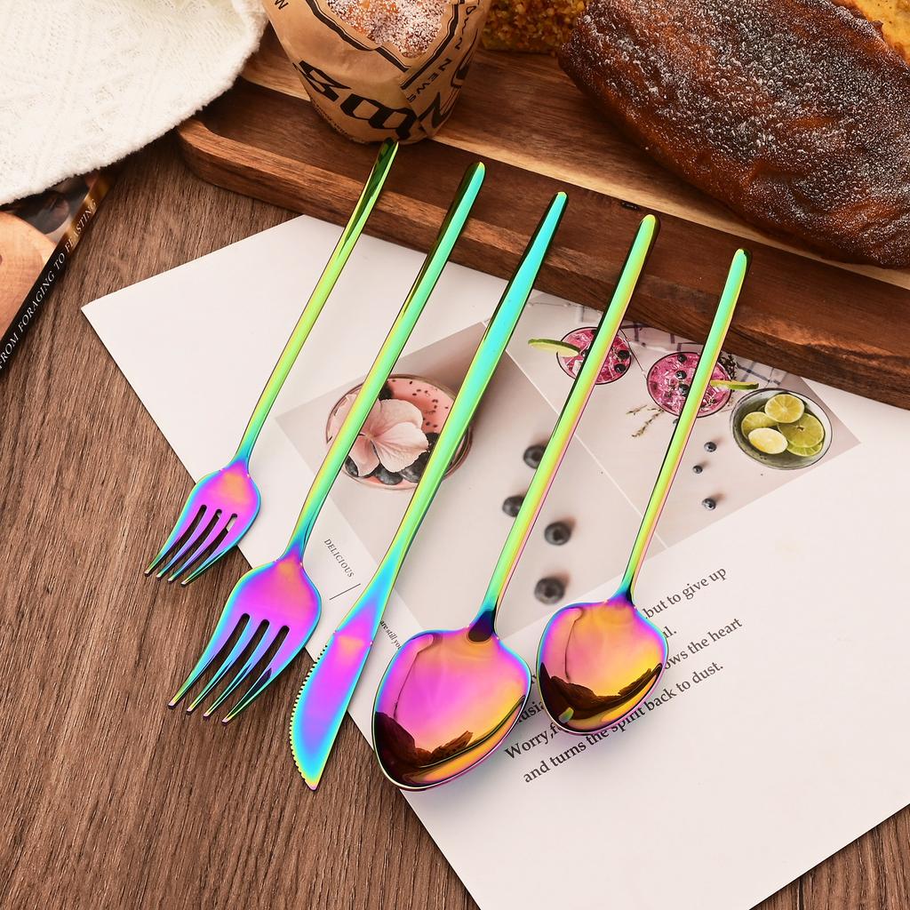 White Gold 30Pcs Dinnerware Set Knife Dessert Fork Spoon Tableware Cutlery Set 18/10 Stainless Steel Flatware Silverware Sets