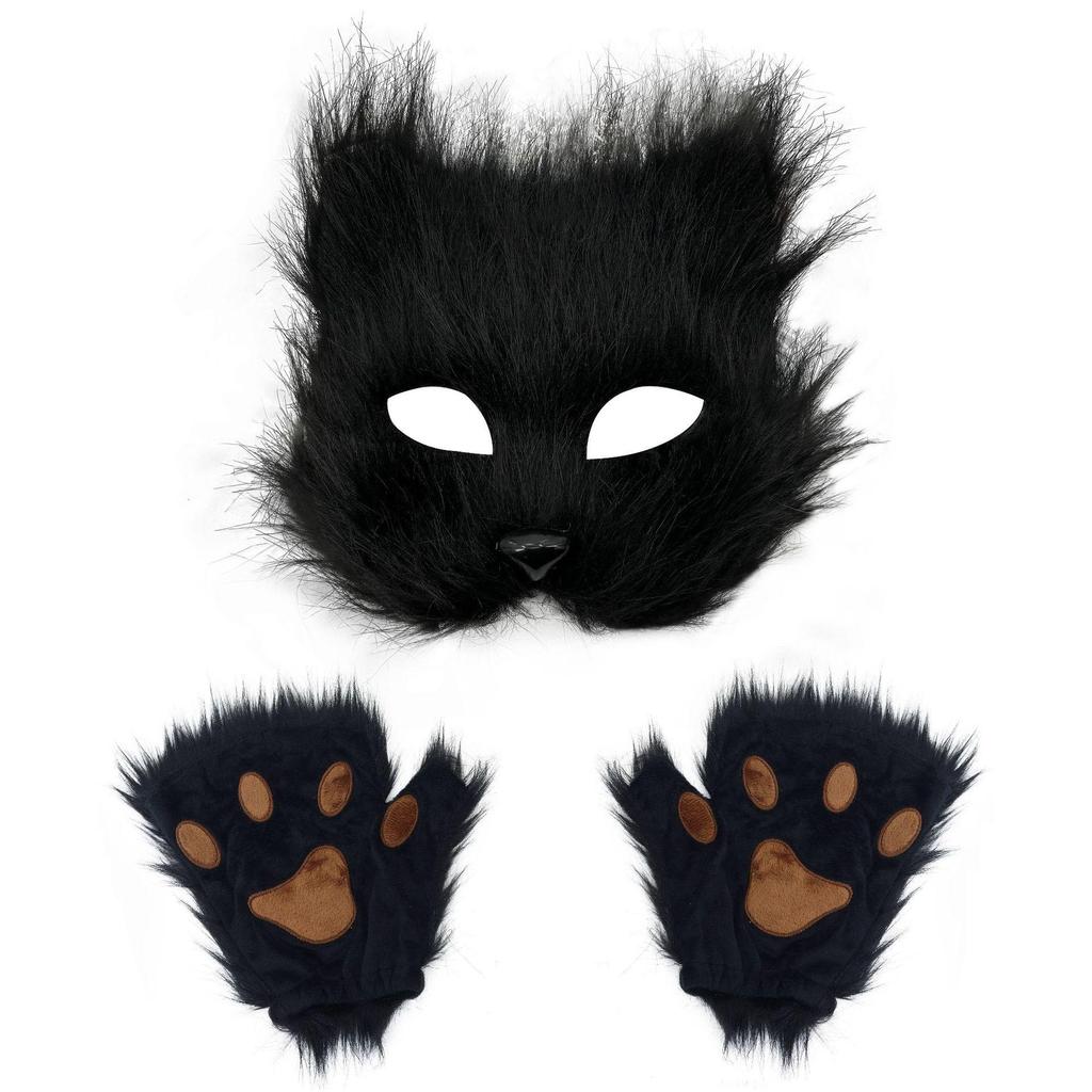 Weihnachts-Cosplay-Set: Niedliche Bärenpfoten-Handschuhe & Plüsch Waschbär Halbmaske