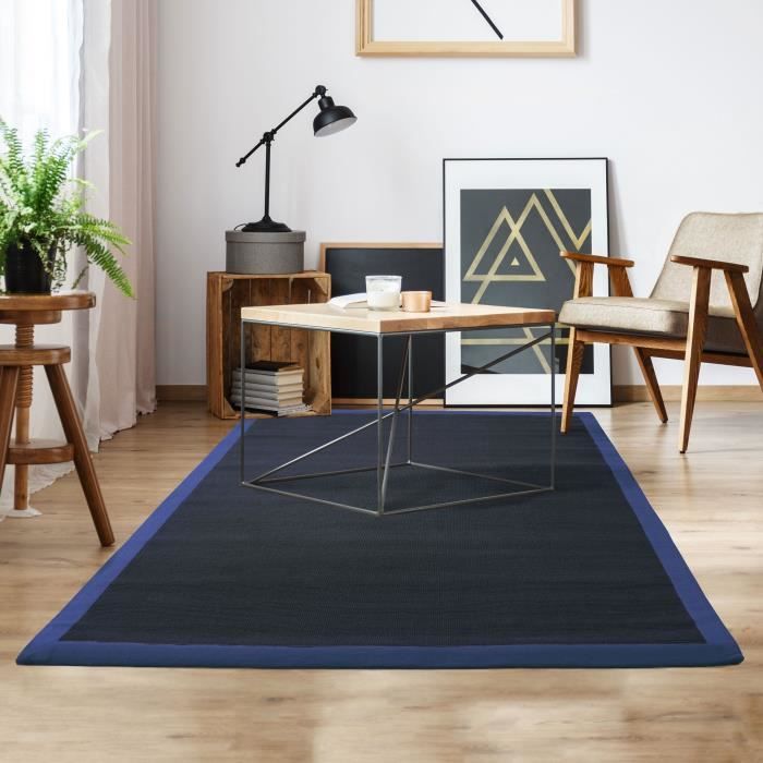 Living Room Rug In Dark Blue Jute 120x170