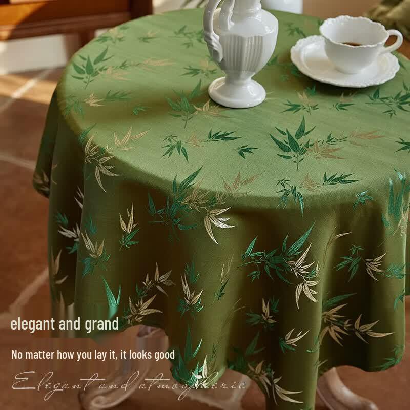 New Chinese Style Green Bamboo Tassel Round Tablecloth